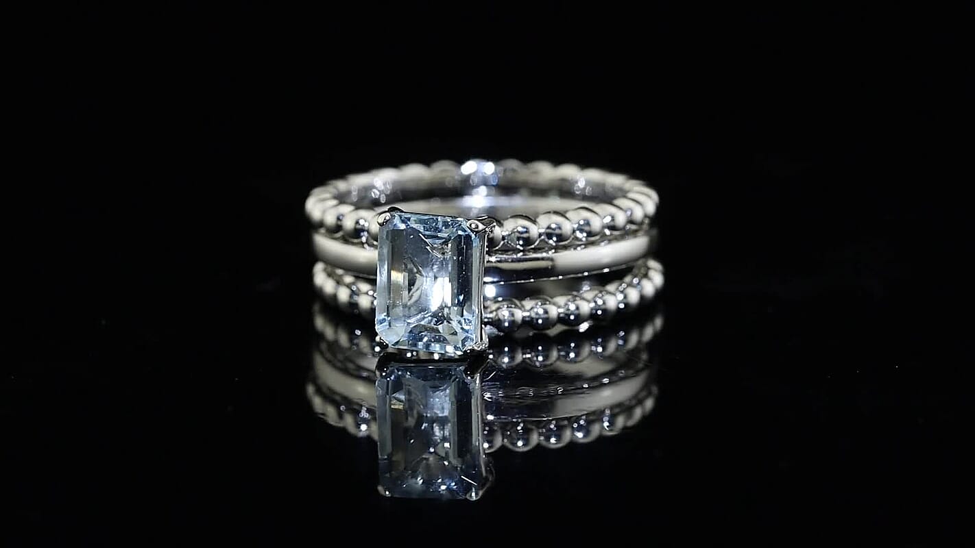 D''Joy Premium Mangoro Aquamarine 1.40 ctw Set of 3 Ring in Rhodium Over Sterling Silver (Size 7.0)