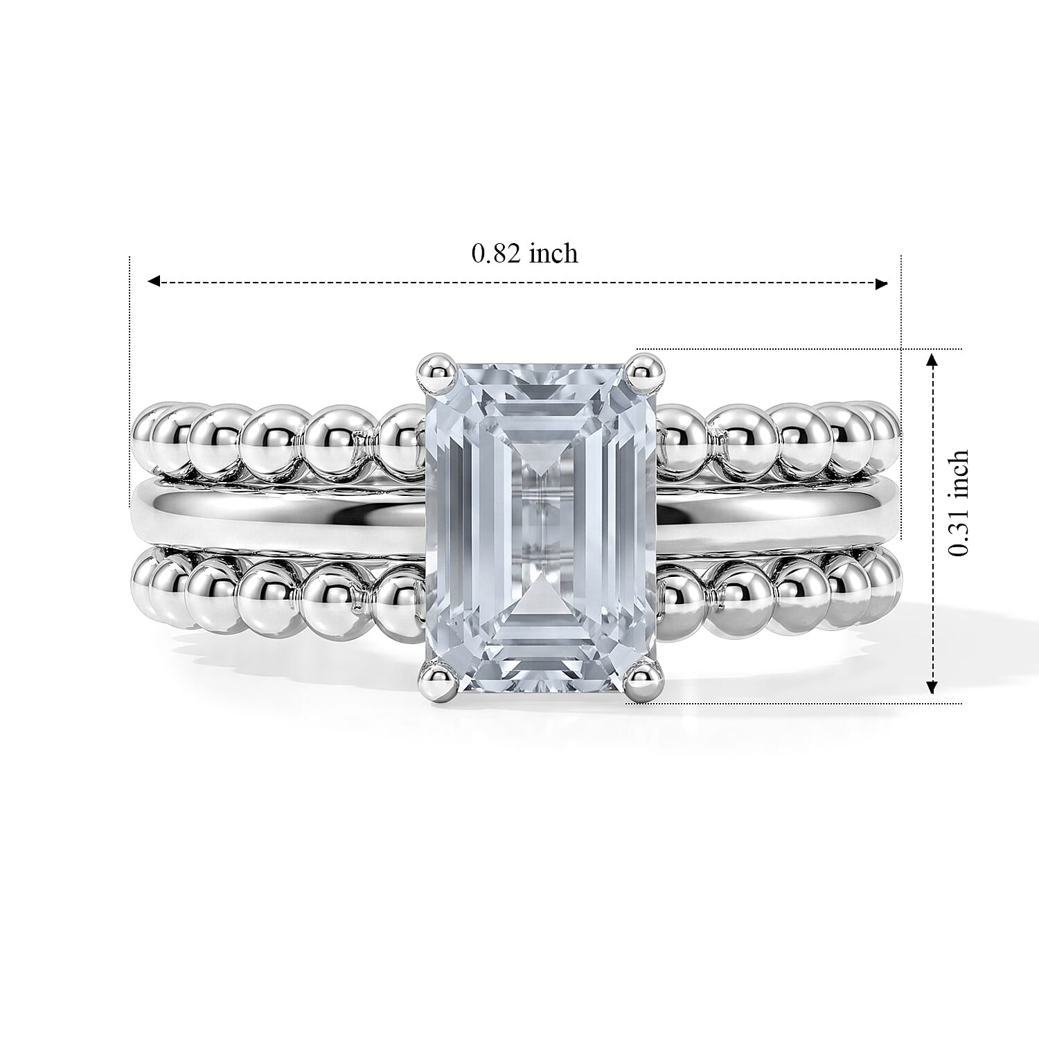 D'Joy Premium Mangoro Aquamarine 1.40 ctw Set of 3 Sailors Knot Ring in Rhodium Over Sterling Silver (Size 5.0)