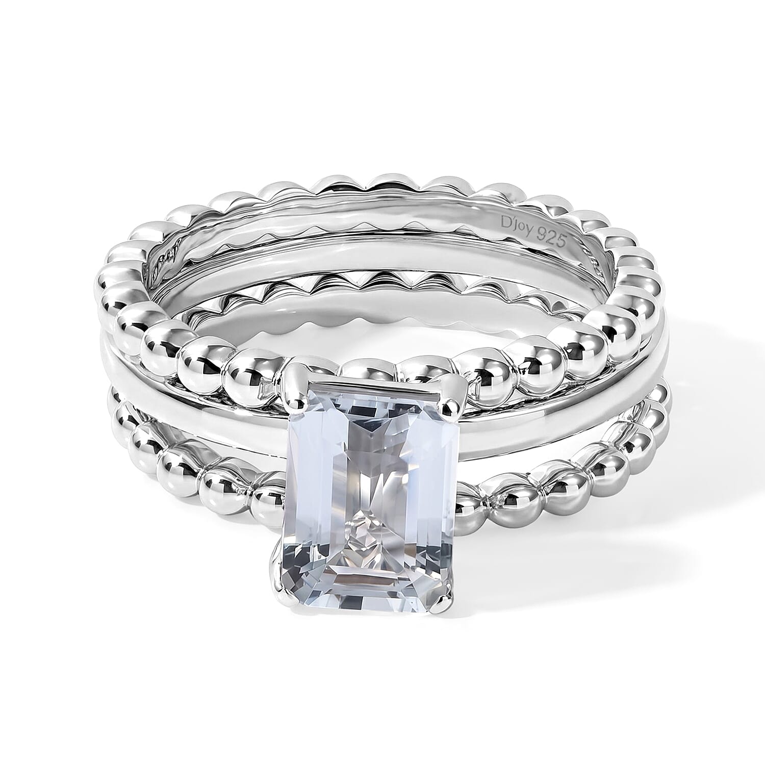 D'Joy Premium Mangoro Aquamarine 1.40 ctw Set of 3 Ring in Rhodium Over Sterling Silver (Size 7.0)