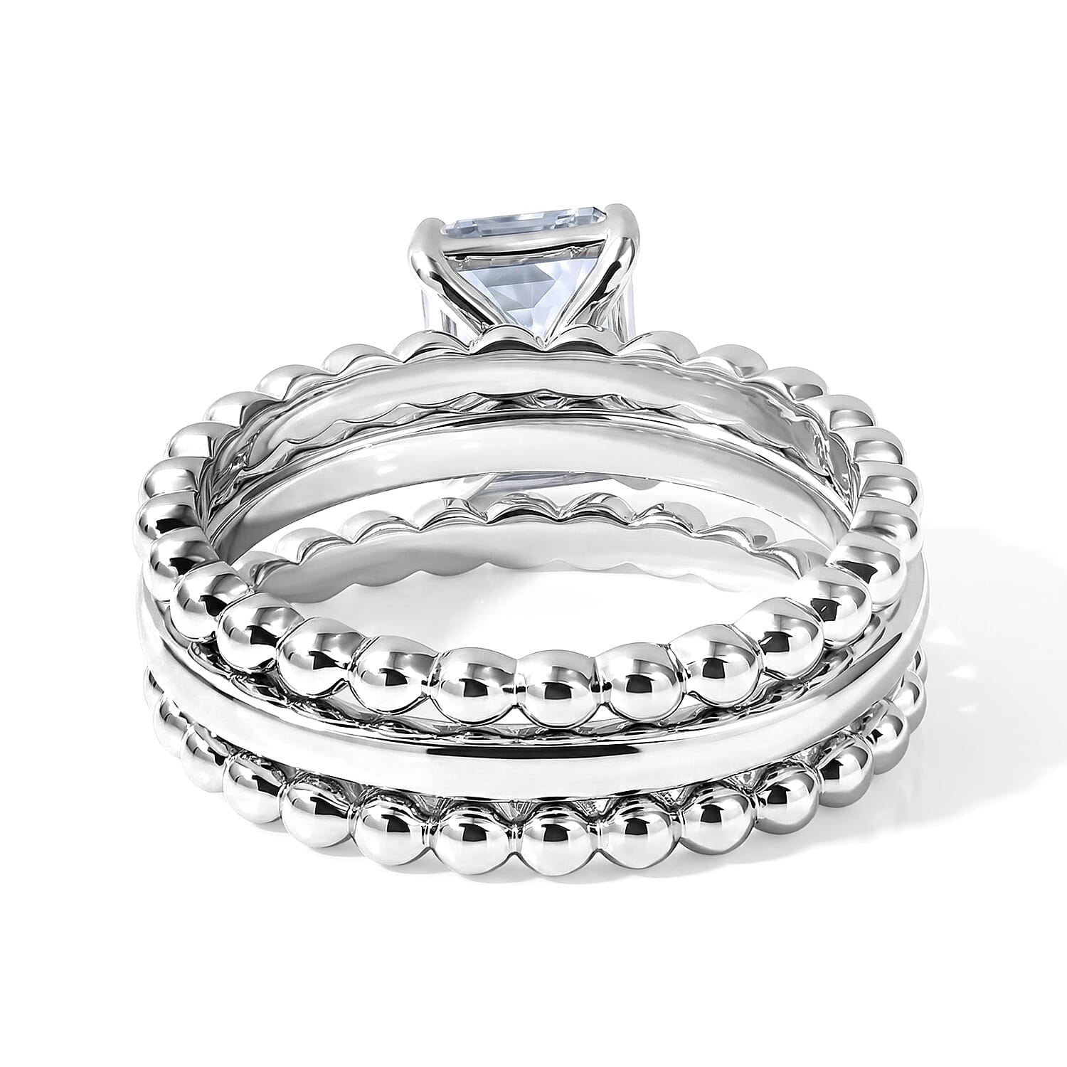 D'Joy Premium Mangoro Aquamarine 1.40 ctw Set of 3 Ring in Rhodium Over Sterling Silver (Size 7.0)