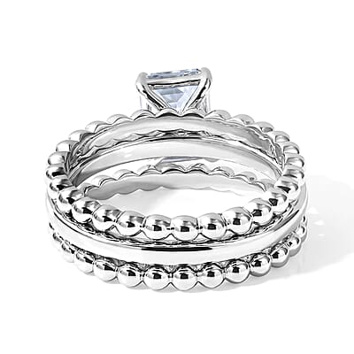 D'Joy Premium Mangoro Aquamarine 1.40 ctw Set of 3 Ring in Rhodium Over Sterling Silver (Size 7.0)
