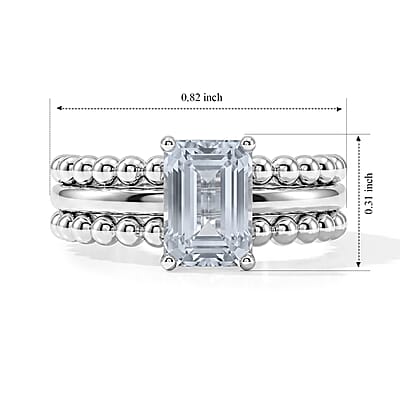 D'Joy Premium Mangoro Aquamarine 1.40 ctw Set of 3 Ring in Rhodium Over Sterling Silver (Size 7.0)