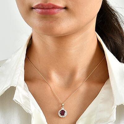 Certified & Appraised AAA Usambara Color Change Garnet and Luxuriant Lab Grown Diamond GH SI 3.50 ctw Pendant Necklace in 10K Yellow Gold 18 Inches