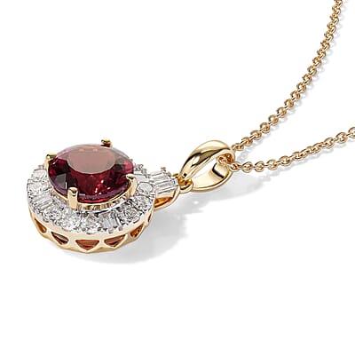 Certified & Appraised AAA Usambara Color Change Garnet and Luxuriant Lab Grown Diamond GH SI 3.50 ctw Pendant Necklace in 10K Yellow Gold 18 Inches