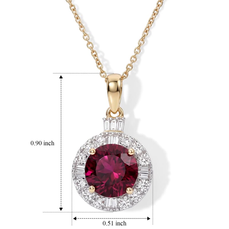 Certified and Appraised AAA Usambara Color Change Garnet and Luxuriant Lab Grown Diamond G-H SI 3.50 ctw Pendant Necklace in 10K Yellow Gold 18 Inches
