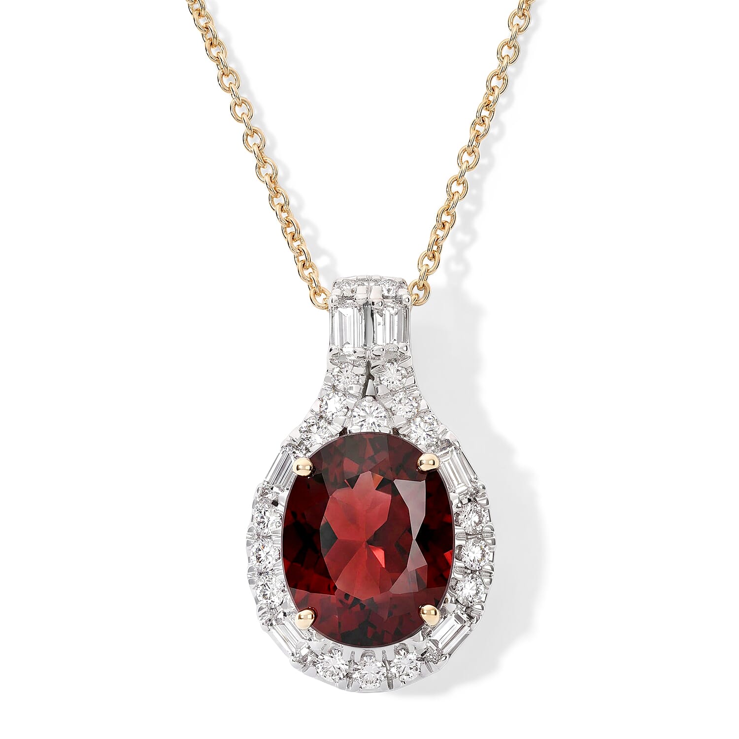 Certified & Appraised AAA Usambara Color Change Garnet and Luxuriant Lab Grown Diamond GH SI 3.90 ctw Pendant Necklace in 10K Yellow Gold 18 Inches
