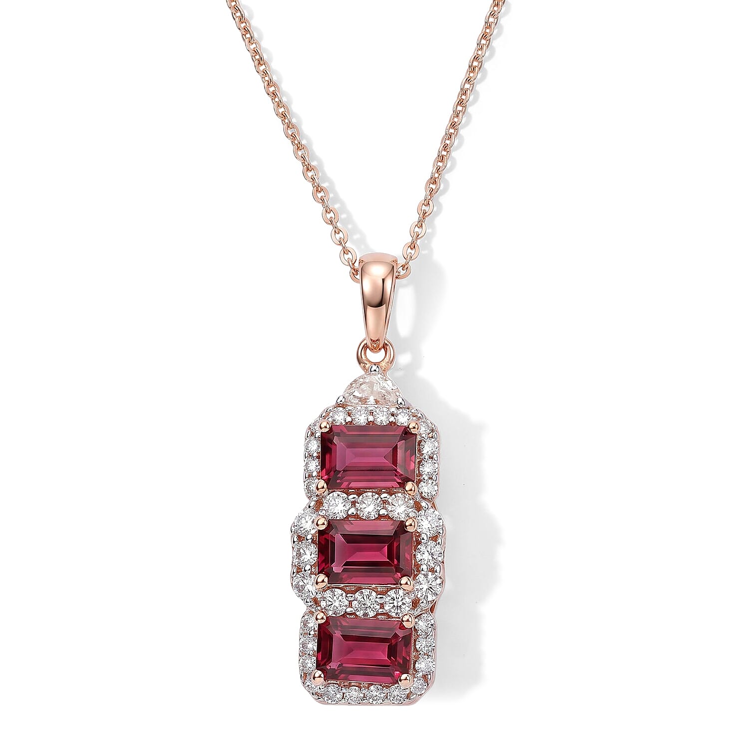 D'Joy Premium Usambara Color Change Garnet and Moissanite 2.55 ctw Pendant Necklace in 18K Vermeil Rose Gold Over Sterling Silver 18 Inches