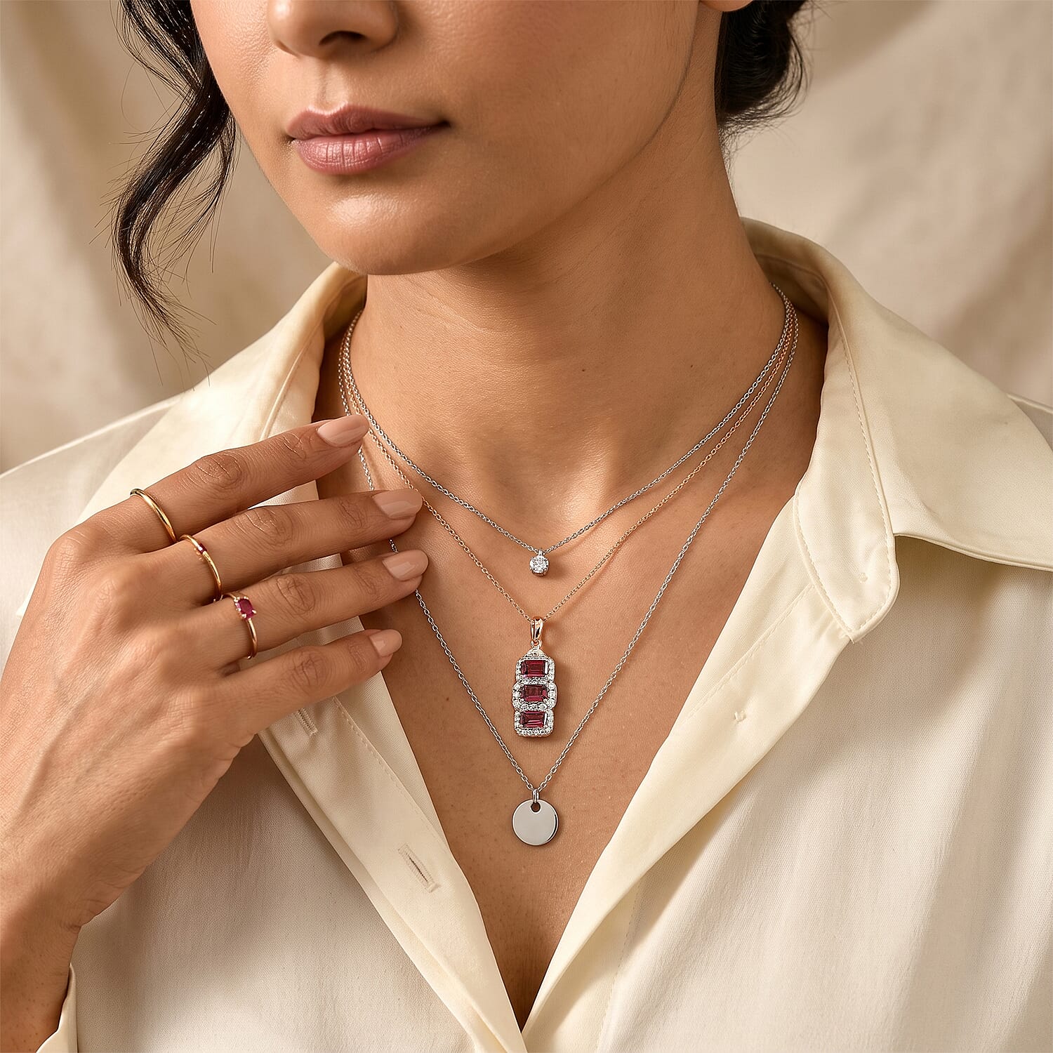D'Joy Premium Usambara Color Change Garnet and Moissanite 2.55 ctw Pendant Necklace in 18K Vermeil Rose Gold Over Sterling Silver 18 Inches