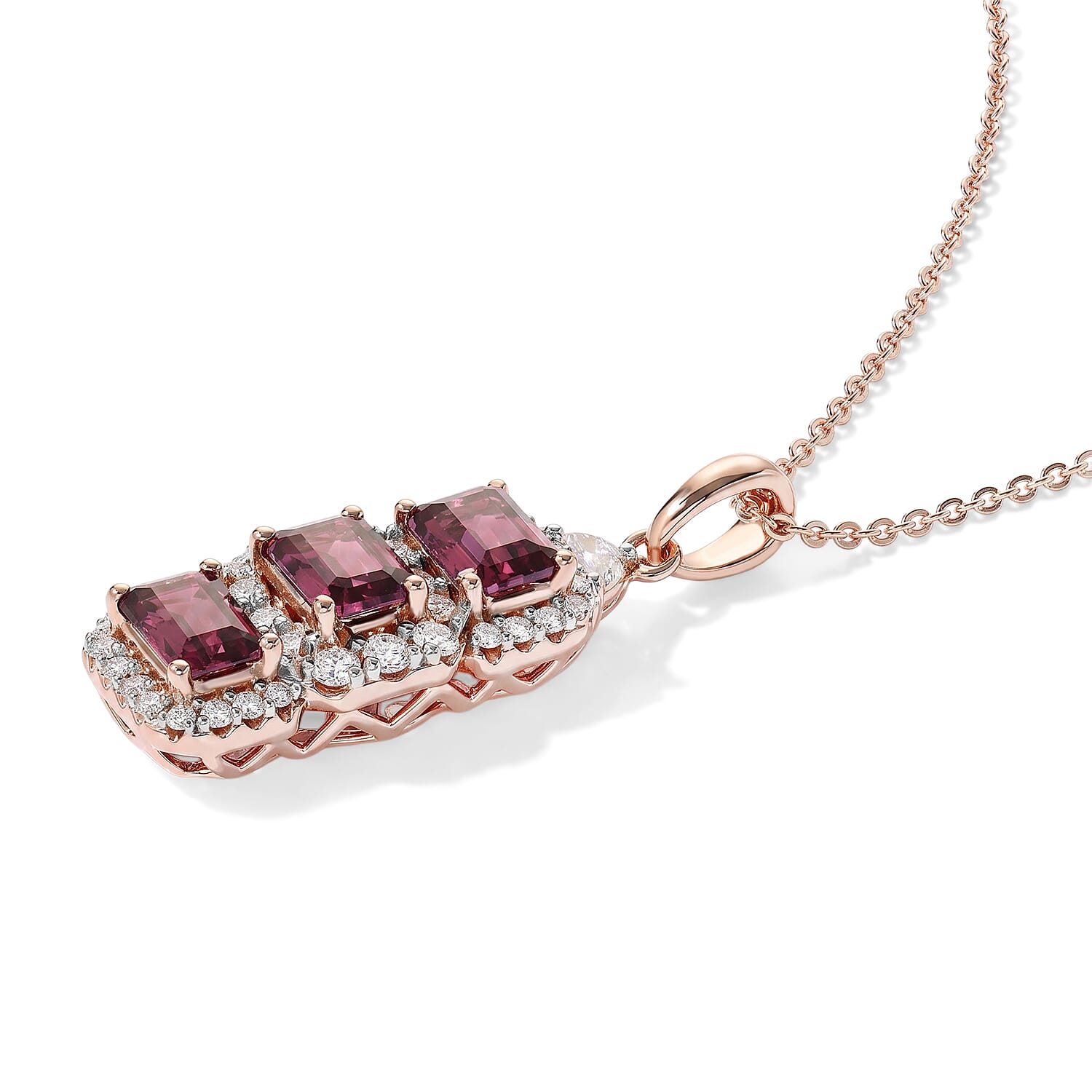 D'Joy Premium Usambara Color Change Garnet and Moissanite 2.55 ctw Pendant Necklace in 18K Vermeil Rose Gold Over Sterling Silver 18 Inches