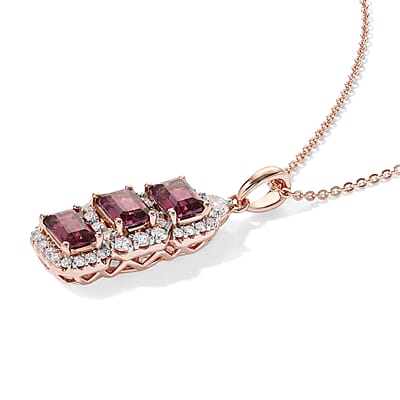 D'Joy Premium Usambara Color Change Garnet and Moissanite 2.55 ctw Pendant Necklace in 18K Vermeil Rose Gold Over Sterling Silver 18 Inches