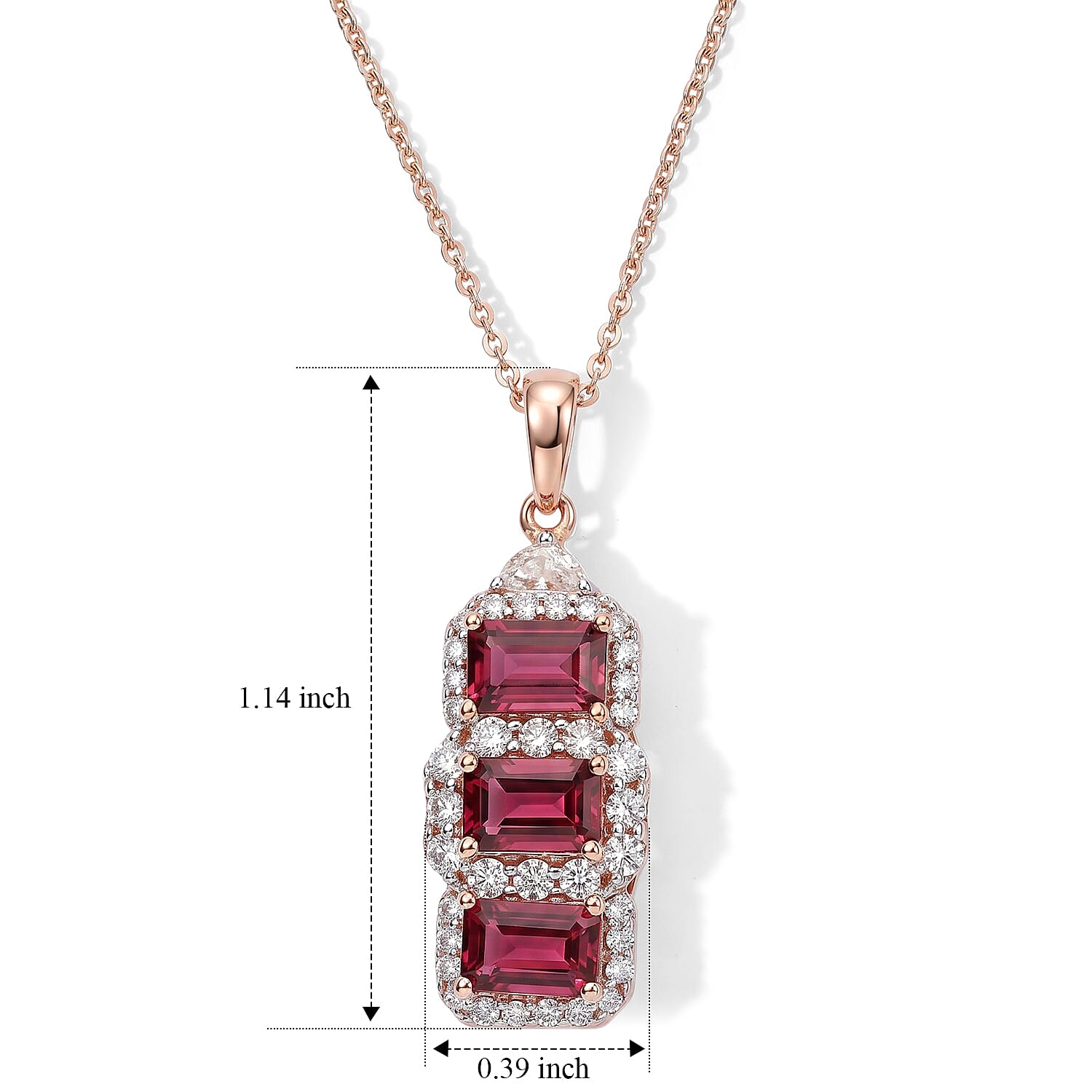 D'Joy Premium Usambara Color Change Garnet and Moissanite 2.55 ctw Pendant Necklace in 18K Vermeil Rose Gold Over Sterling Silver 18 Inches