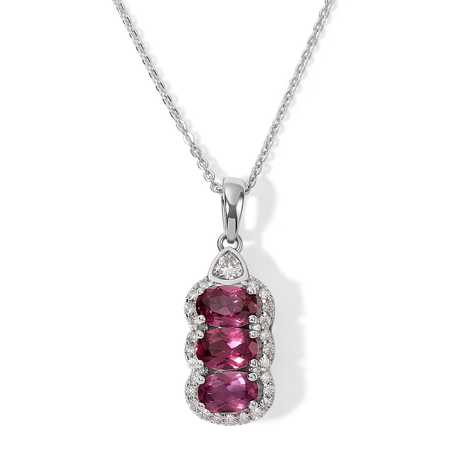 D'Joy Premium Usambara Color Change Garnet and Moissanite 2.00 ctw Pendant Necklace in Rhodium Over Sterling Silver 18 Inches