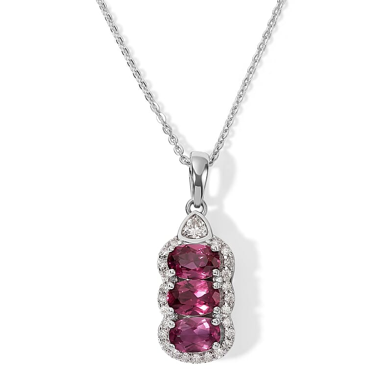 D'Joy Premium Usambara Color Change Garnet and Moissanite 2.00 ctw Pendant Necklace in Rhodium Over Sterling Silver 18 Inches