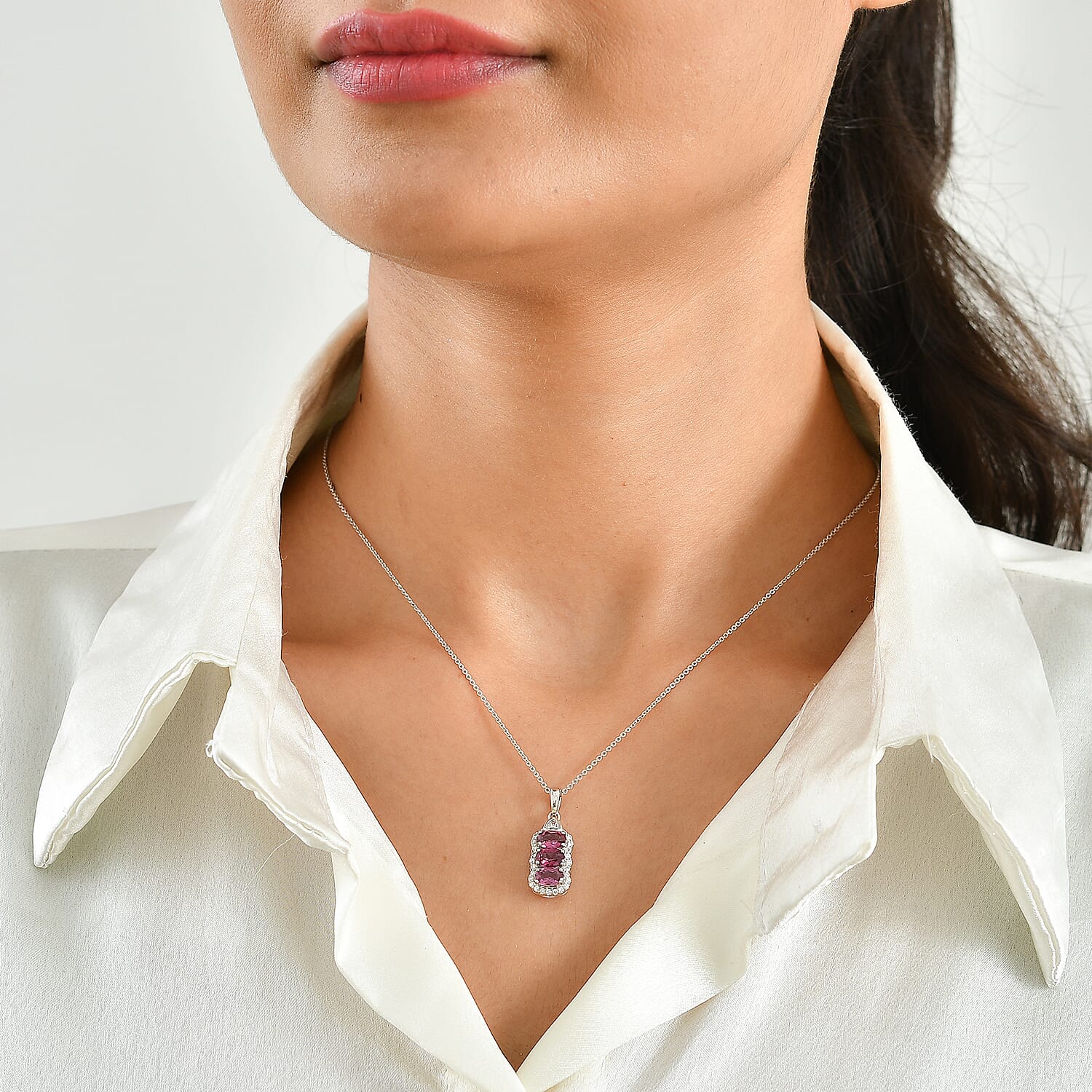 D'Joy Premium Usambara Color Change Garnet and Moissanite 2.00 ctw Pendant Necklace in Rhodium Over Sterling Silver 18 Inches