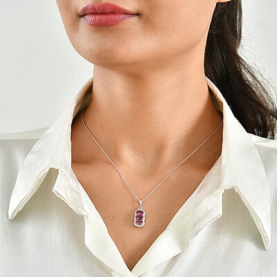 D'Joy Premium Usambara Color Change Garnet and Moissanite 2.00 ctw Pendant Necklace in Rhodium Over Sterling Silver 18 Inches