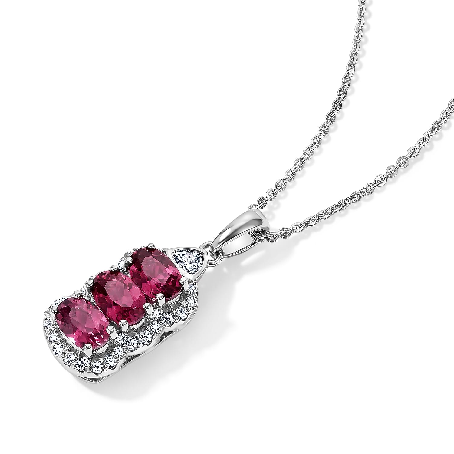D'Joy Premium Usambara Color Change Garnet and Moissanite 2.00 ctw Pendant Necklace in Rhodium Over Sterling Silver 18 Inches