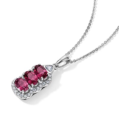 D'Joy Premium Usambara Color Change Garnet and Moissanite 2.00 ctw Pendant Necklace in Rhodium Over Sterling Silver 18 Inches