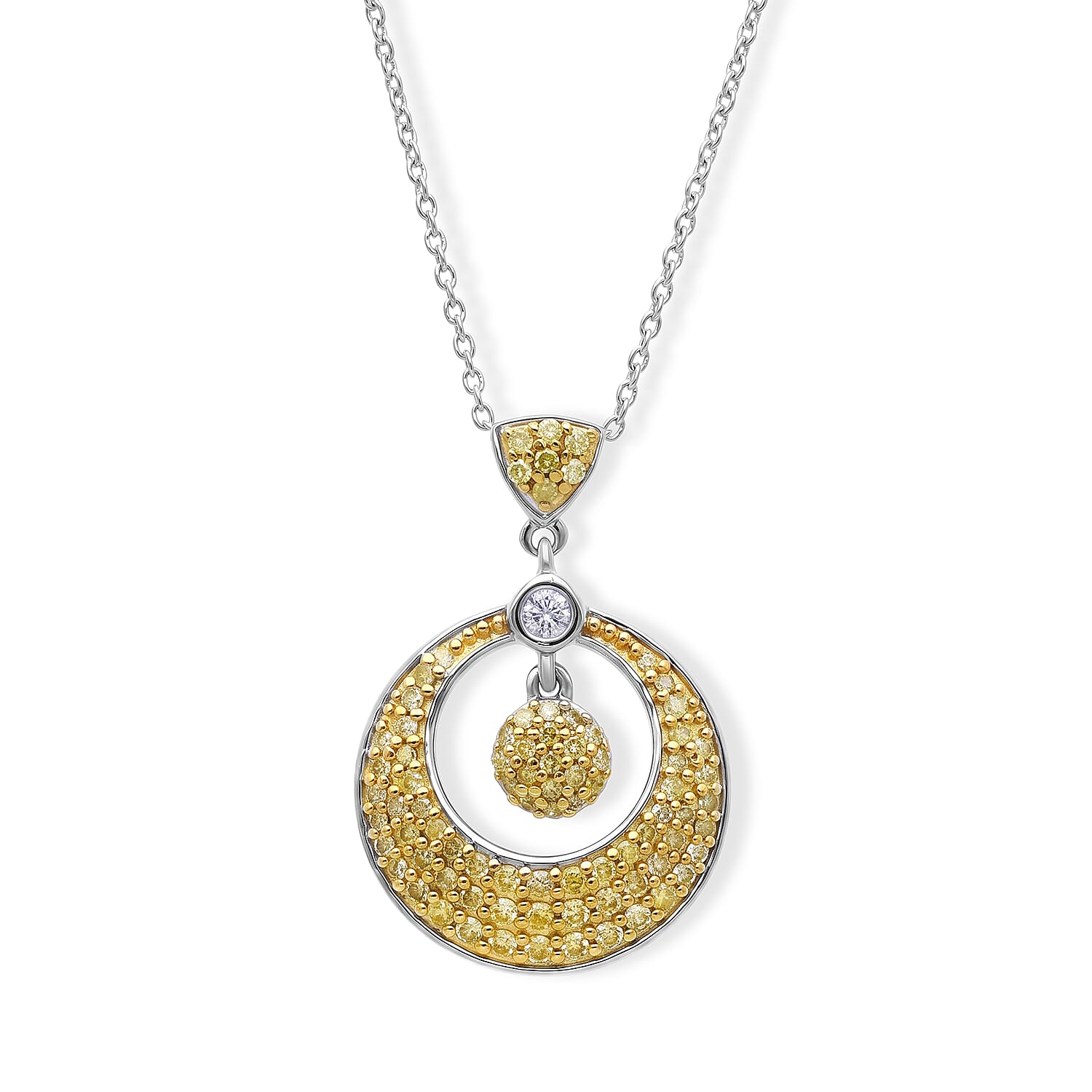 D'Joy Natural Yellow Diamond (I3) 0.50 ctw Pendant Necklace (18 Inches) in Rhodium Over Sterling Silver