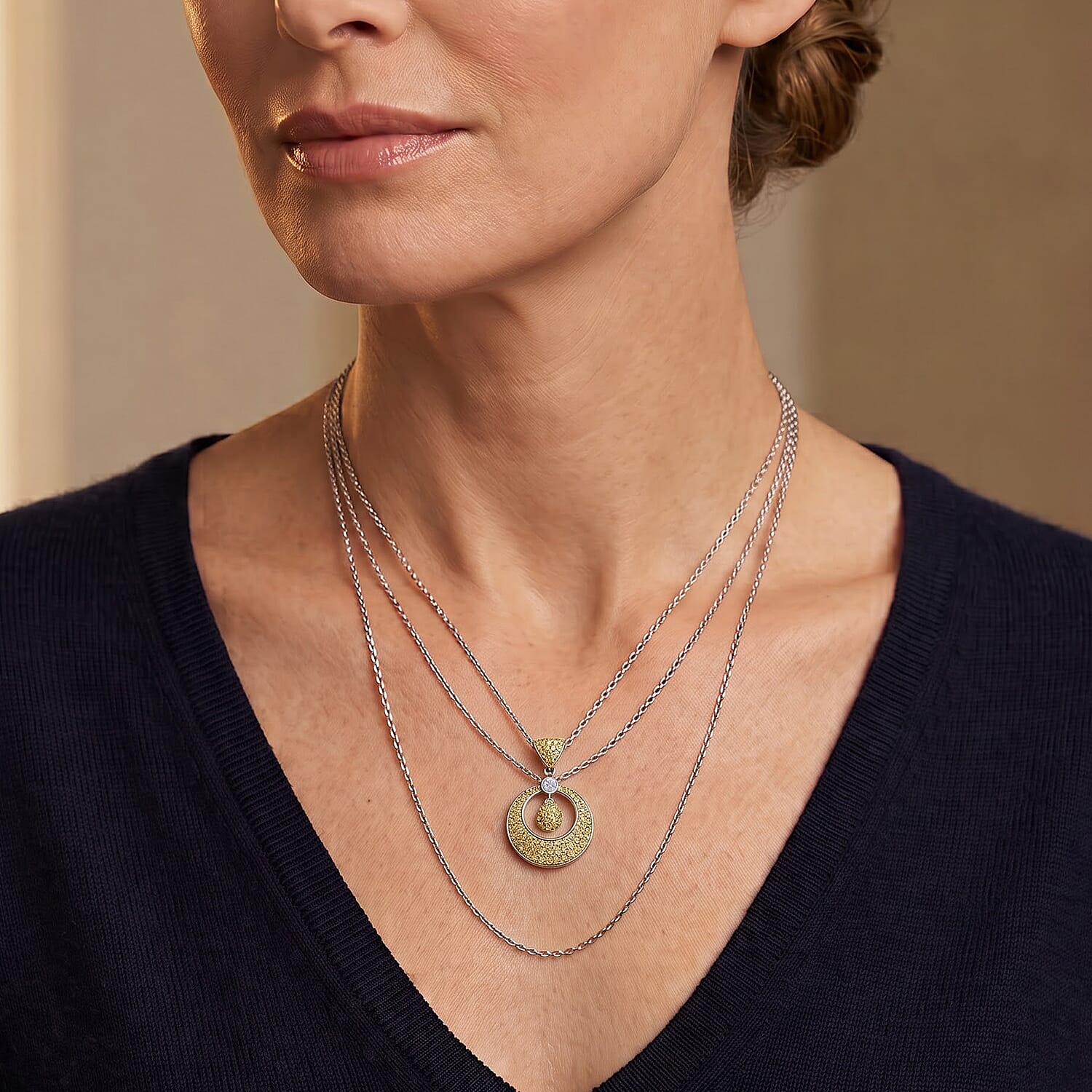 D'Joy Natural Yellow Diamond (I3) 0.50 ctw Pendant Necklace (18 Inches) in Rhodium Over Sterling Silver