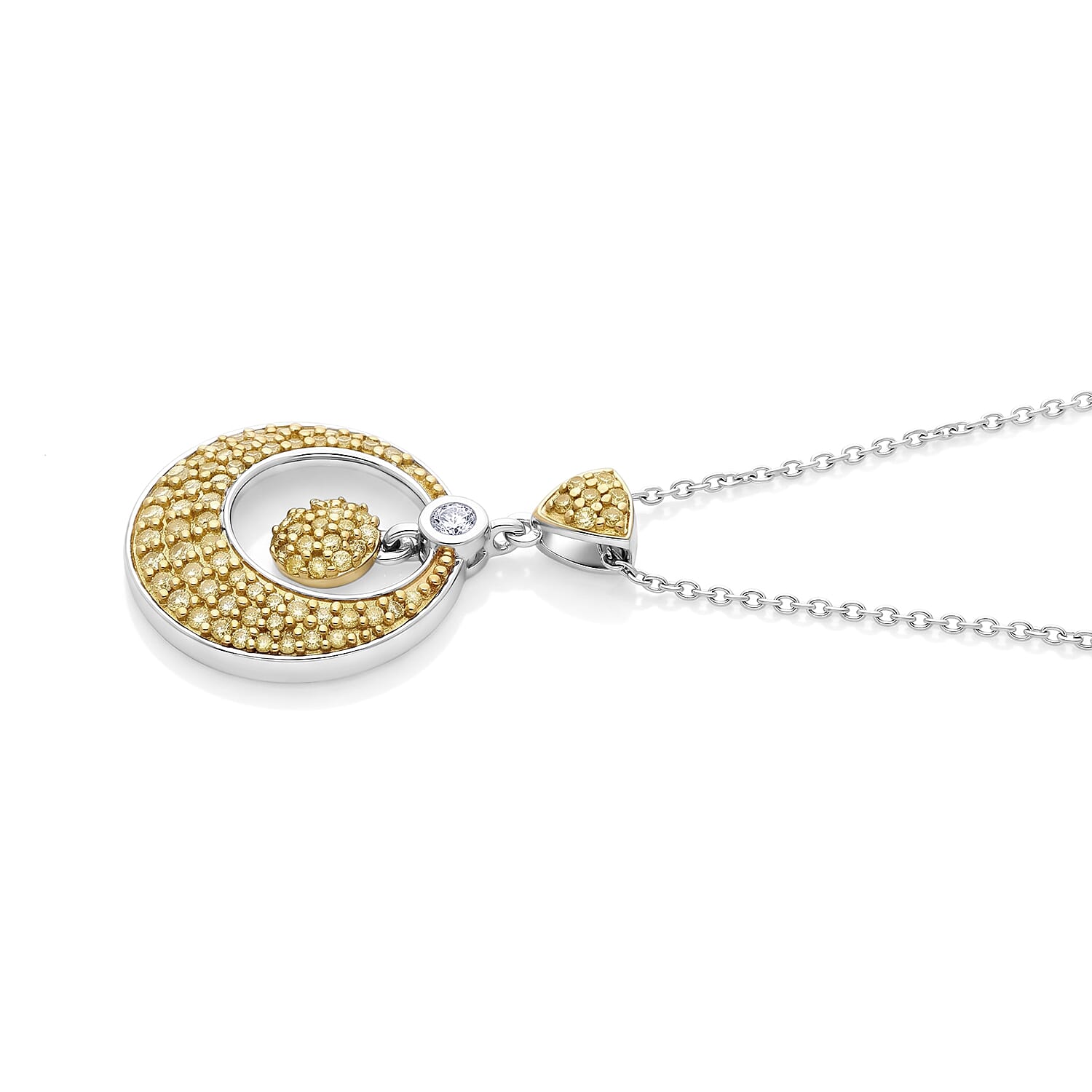 D'Joy Natural Yellow Diamond (I3) 0.50 ctw Pendant Necklace (18 Inches) in Rhodium Over Sterling Silver