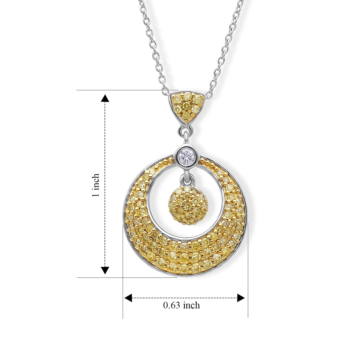 D'Joy Natural Yellow Diamond (I3) 0.50 ctw Pendant Necklace (18 Inches) in Rhodium Over Sterling Silver