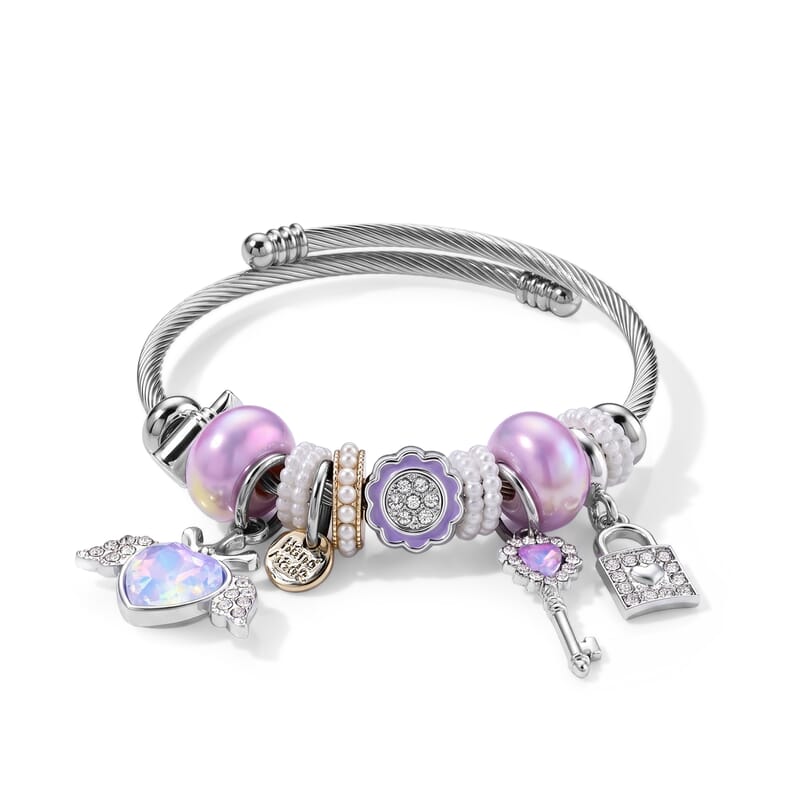 Set of 2 Lab Created Yellow Cat's Eye, Multi Gemstone Butterfly Bangle Bracelet in ION Plated YG and Stainless Steel (Adjustable) 25.02 ctw