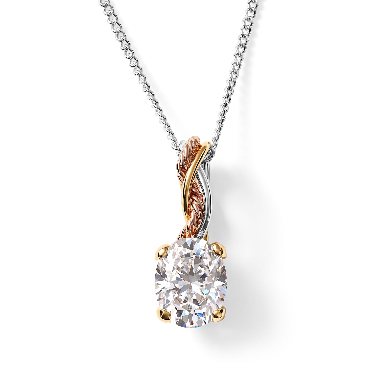 D'Joy Moissanite 2.85 ctw Forever Infinity Pendant Necklace in 22K YRG and Rhodium Over Sterling Silver 20 Inches