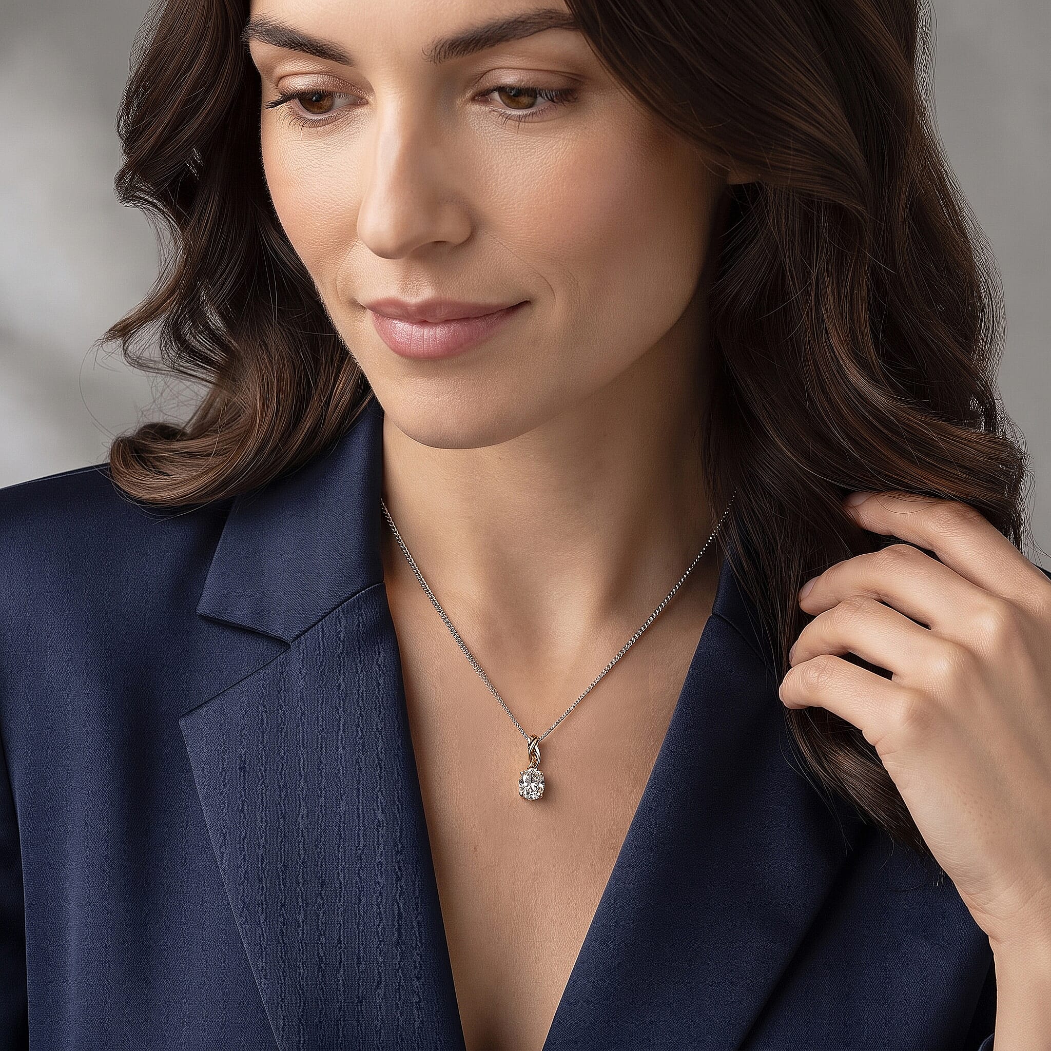 D'Joy Moissanite 2.85 ctw Forever Infinity Pendant Necklace in 22K YRG and Rhodium Over Sterling Silver 20 Inches