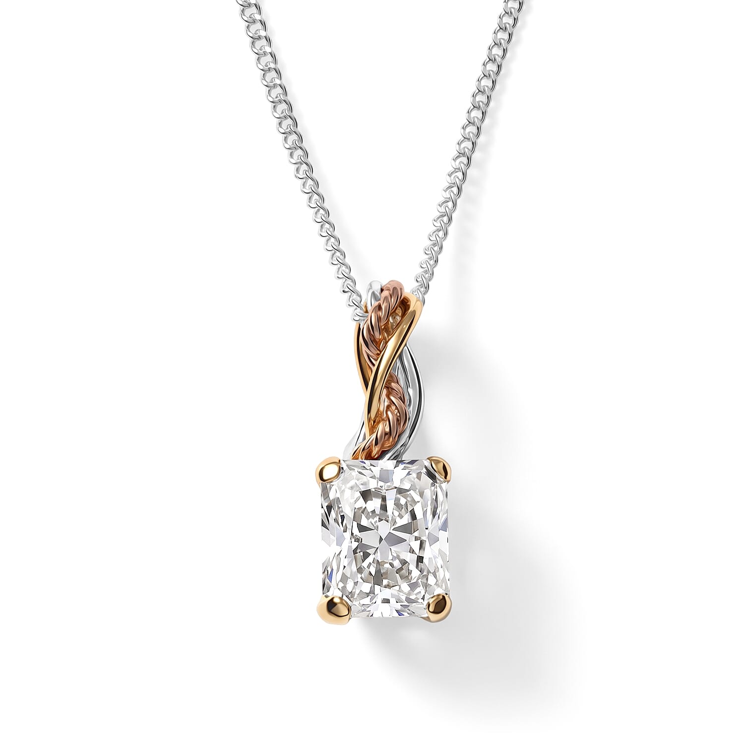 D'Joy Moissanite 3.50 ctw Forever Infinity Pendant Necklace in 22K YRG and Rhodium Over Sterling Silver 20 Inches