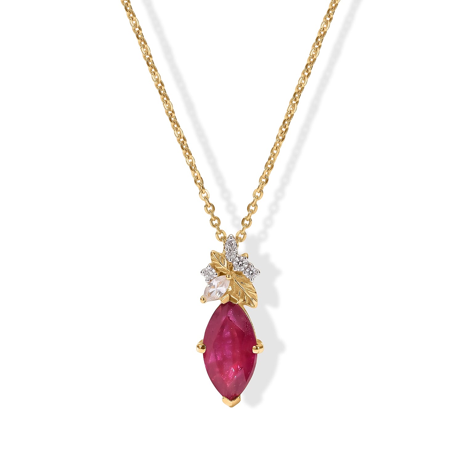 GP Premium African Ruby and White Zircon 2.40 ctw Pendant Necklace (20 Inches) in 18K Vermeil Yellow Gold Over Sterling Silver