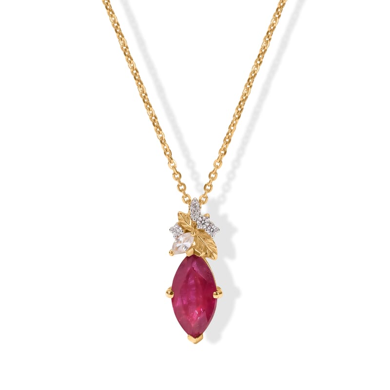 GP Art Nouveau Collection Premium African Ruby and White Zircon 2.40 ctw Pendant Necklace (20 Inches) in 18K Vermeil Yellow Gold Over Sterling Silver