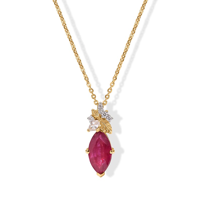 GP Premium African Ruby and White Zircon 2.40 ctw Pendant Necklace (20 Inches) in 18K Vermeil Yellow Gold Over Sterling Silver