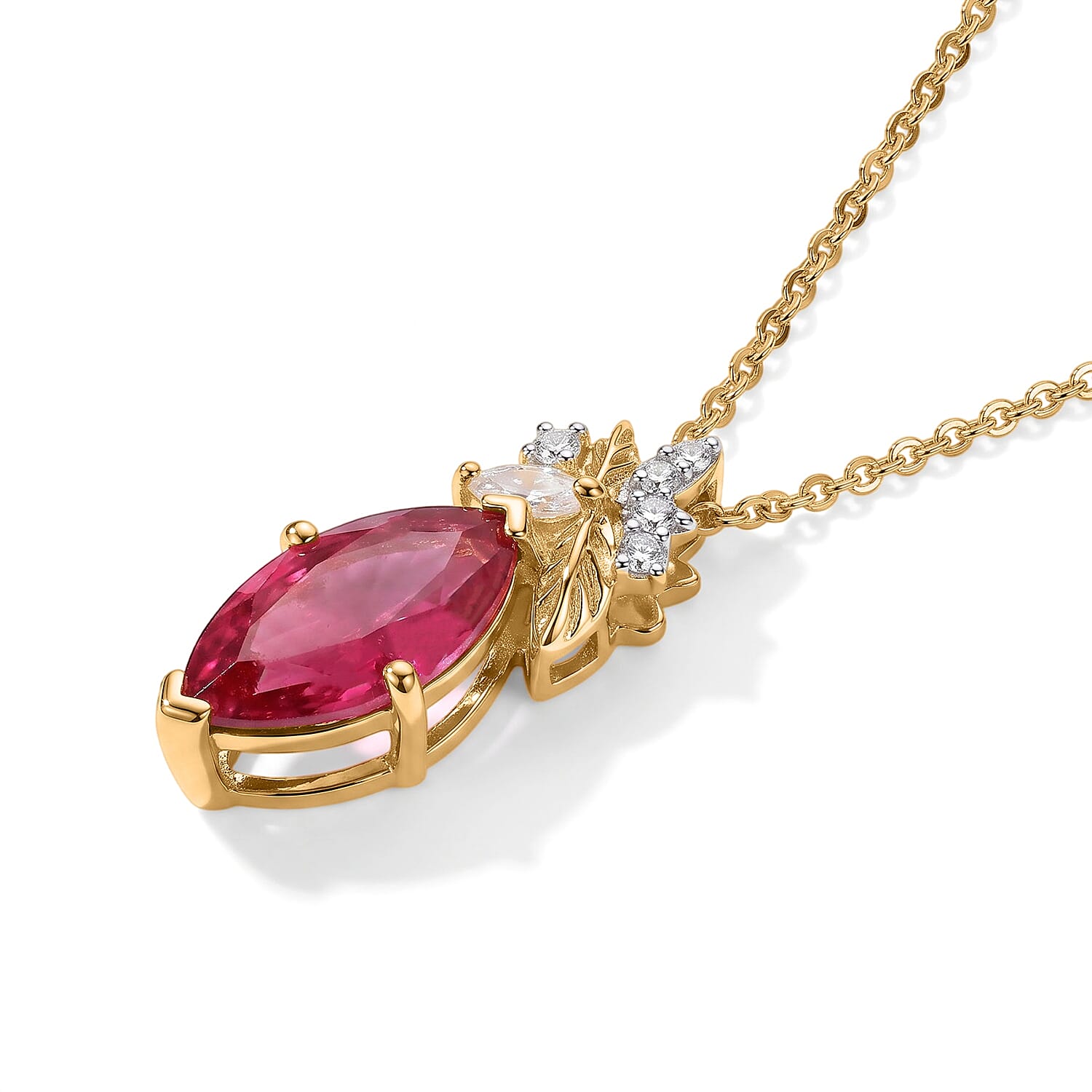 GP Premium African Ruby and White Zircon 2.40 ctw Pendant Necklace (20 Inches) in 18K Vermeil Yellow Gold Over Sterling Silver