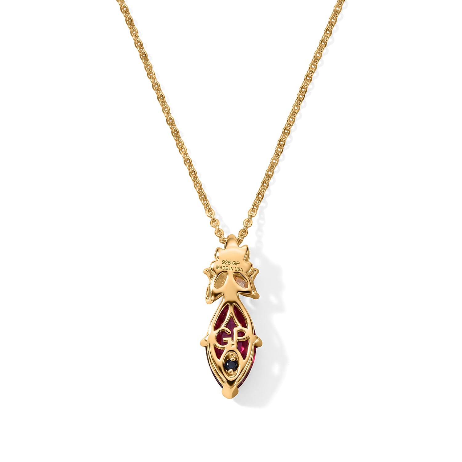 GP Premium African Ruby and White Zircon 2.40 ctw Pendant Necklace (20 Inches) in 18K Vermeil Yellow Gold Over Sterling Silver