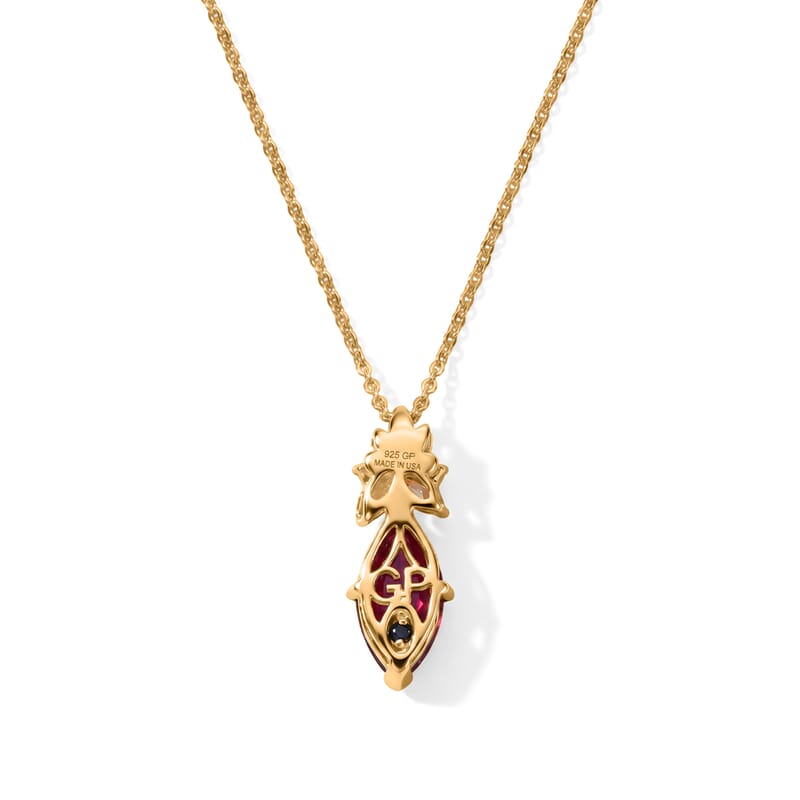 GP Art Nouveau Collection Premium African Ruby and White Zircon 2.40 ctw Pendant Necklace (20 Inches) in 18K Vermeil Yellow Gold Over Sterling Silver
