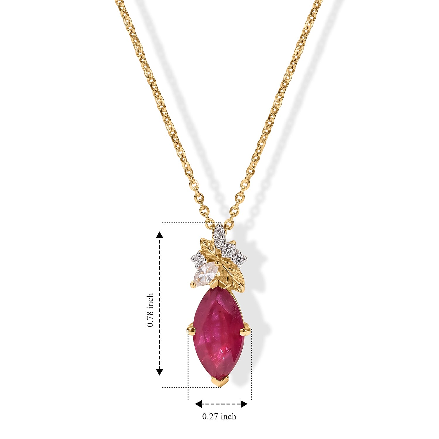 GP Premium African Ruby and White Zircon 2.40 ctw Pendant Necklace (20 Inches) in 18K Vermeil Yellow Gold Over Sterling Silver