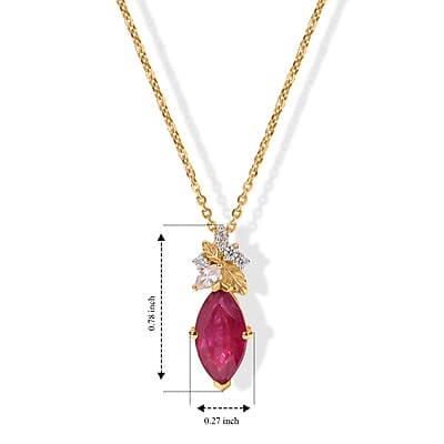 GP Premium African Ruby and White Zircon 2.40 ctw Pendant Necklace (20 Inches) in 18K Vermeil Yellow Gold Over Sterling Silver