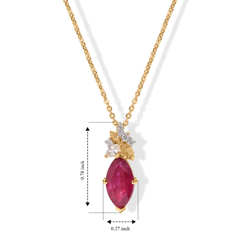 GP Art Nouveau Collection Premium African Ruby and White Zircon 2.40 ctw Pendant Necklace (20 Inches) in 18K Vermeil Yellow Gold Over Sterling Silver
