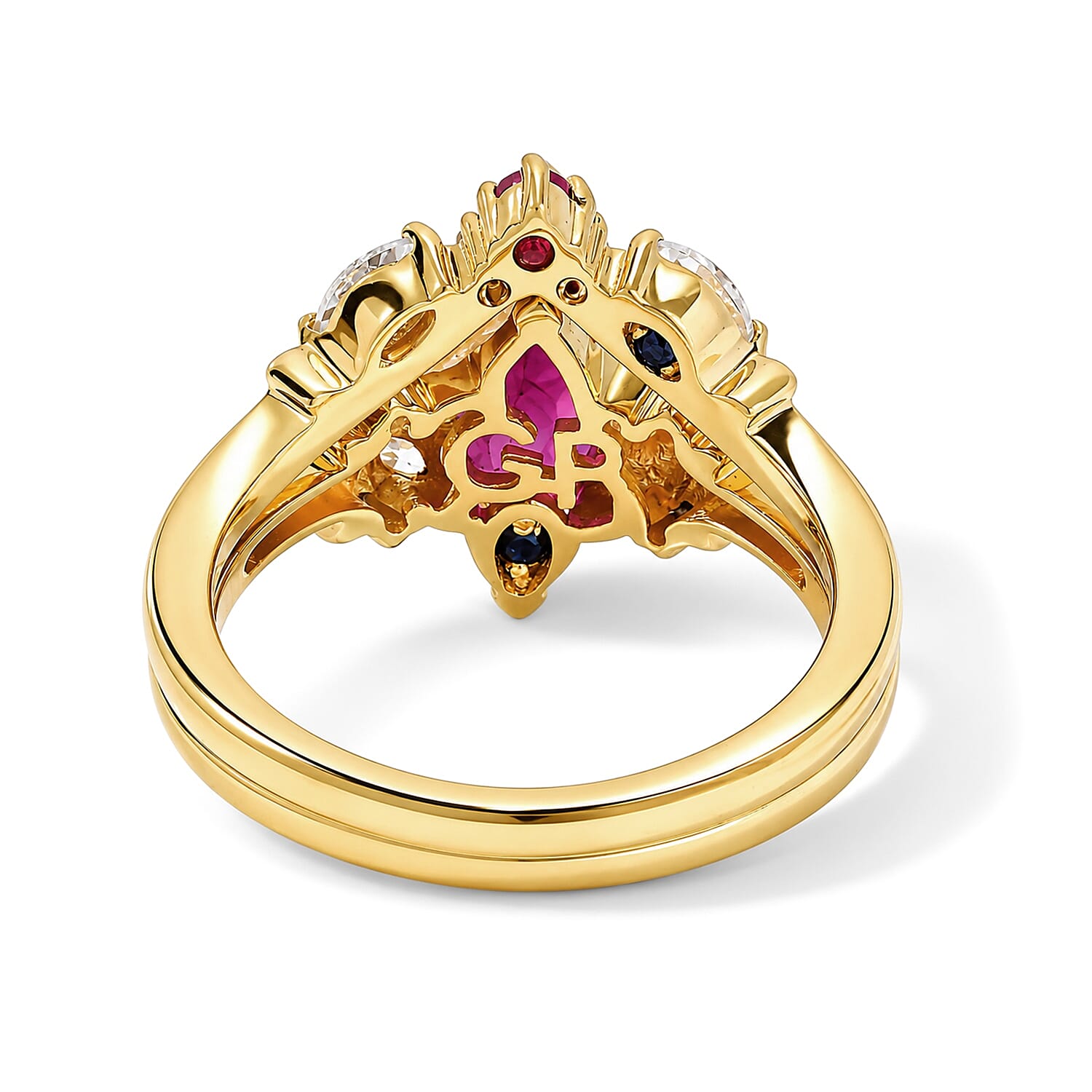 GP Premium African Ruby and White Zircon 3.00 ctw Set of 2 Stackable Ring in 18K Vermeil Yellow Gold Over Sterling Silver (Size 7.0)