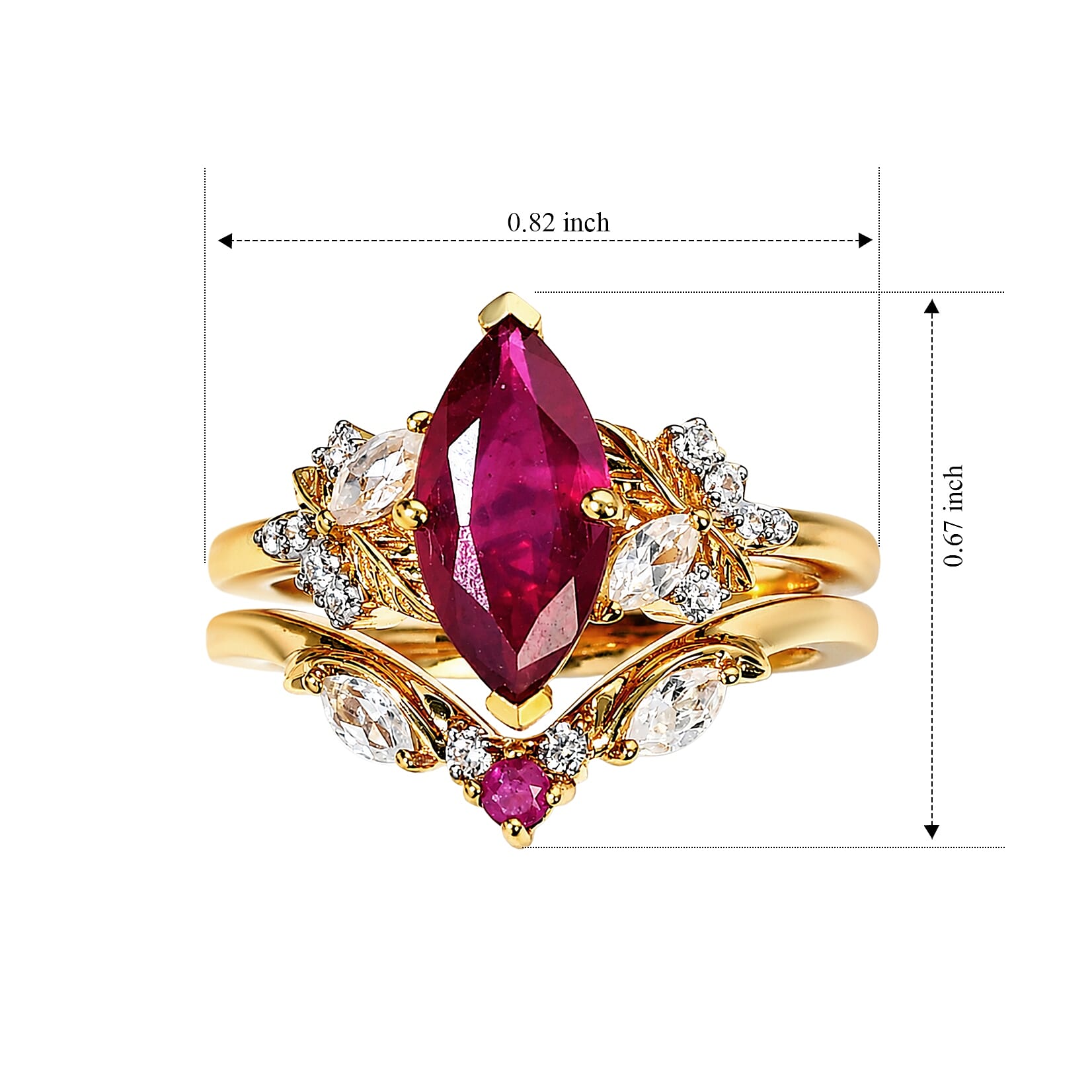 GP Premium African Ruby and White Zircon 3.00 ctw Set of 2 Stackable Ring in 18K Vermeil Yellow Gold Over Sterling Silver (Size 7.0)