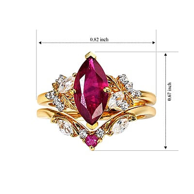 GP Premium African Ruby and White Zircon 3.00 ctw Set of 2 Stackable Ring in 18K Vermeil Yellow Gold Over Sterling Silver (Size 7.0)