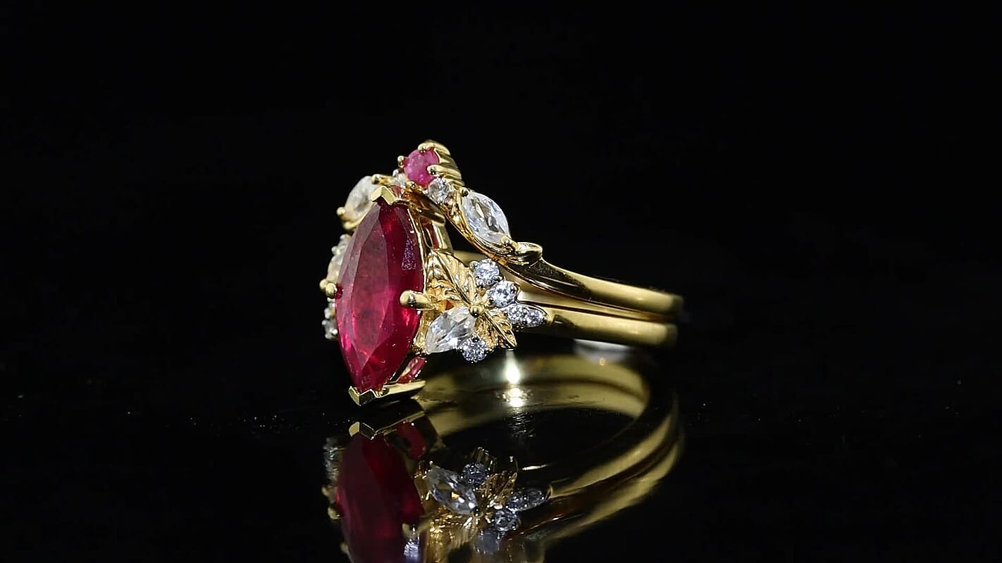 GP Premium African Ruby and White Zircon 3.00 ctw Set of 2 Stackable Ring in 18K Vermeil YG Over Sterling Silver (Size 6.0)