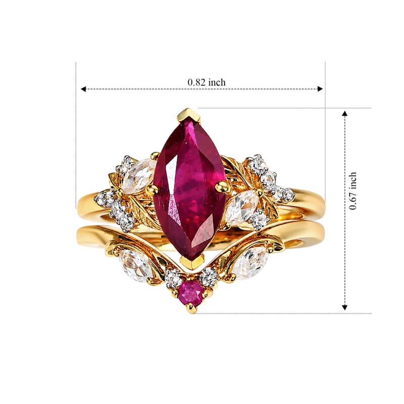 GP Art Nouveau Collection Premium African Ruby and White Zircon 3.00 ctw Set of 2 Stackable Ring in 18K Vermeil YG Over Sterling Silver (Size 8.0)