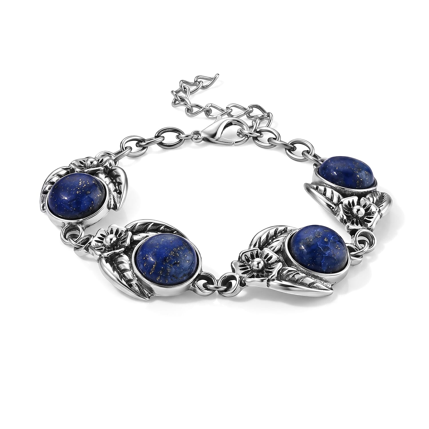 Lapis Lazuli 75.00 ctw Earrings and Bracelet (7-9In) in Silvertone and Stainless Steel