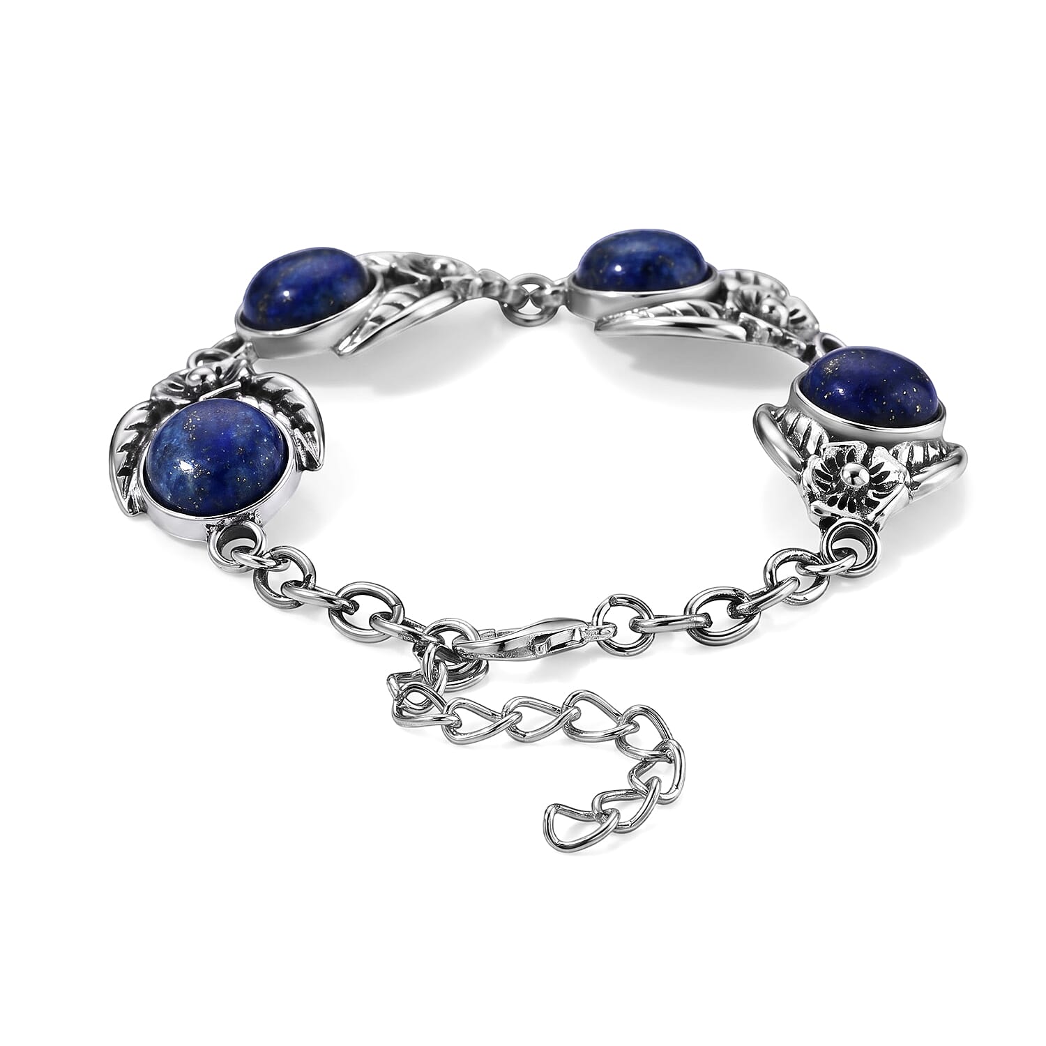 Lapis Lazuli 75.00 ctw Earrings and Bracelet (7-9In) in Silvertone and Stainless Steel