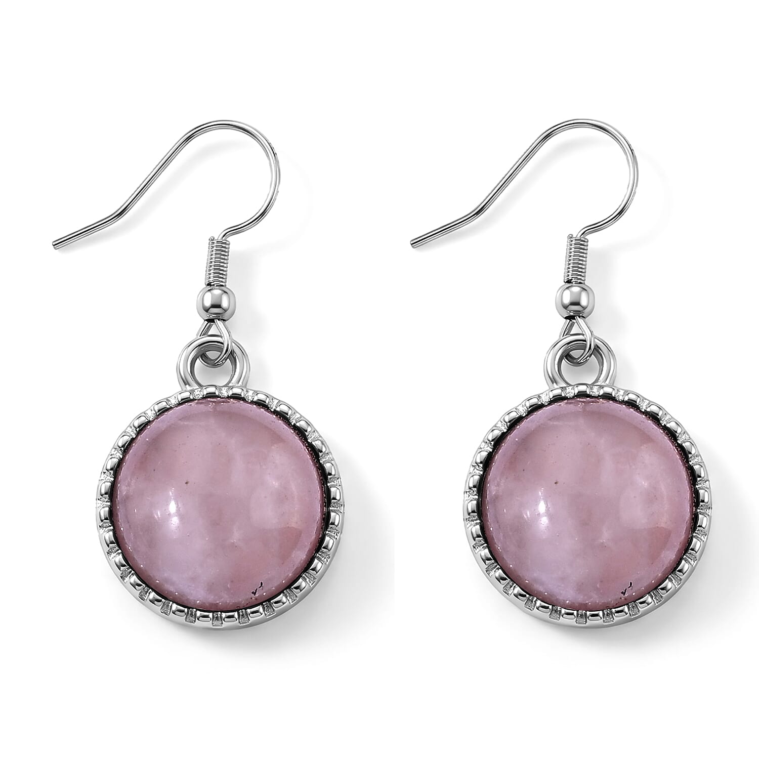 Rose Quartz 75.00 ctw Earrings and Bracelet (7-9In) in Silvertone and Stainless Steel