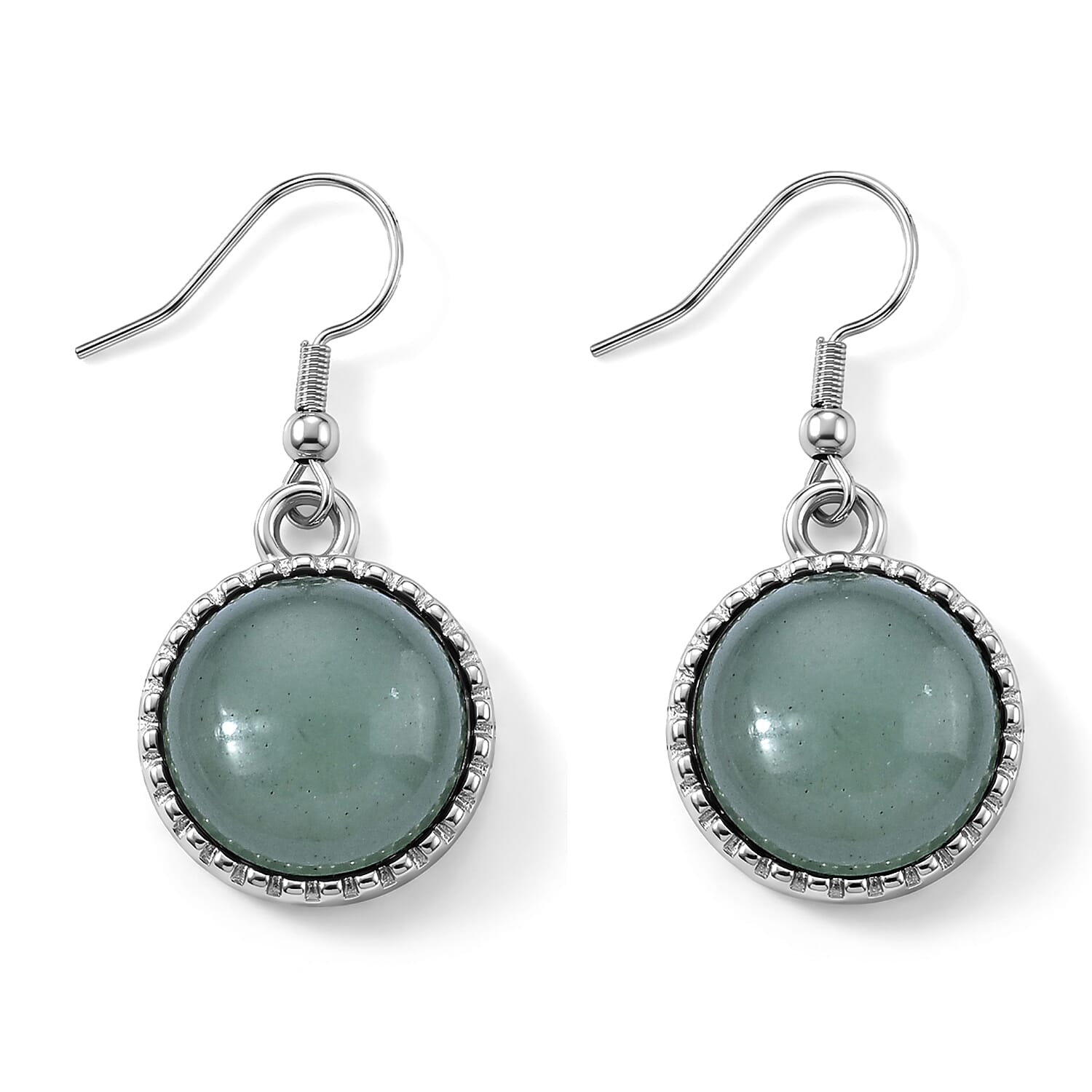 Green Aventurine 75.00 ctw Earrings and Bracelet (7-9In) in Silvertone and Stainless Steel
