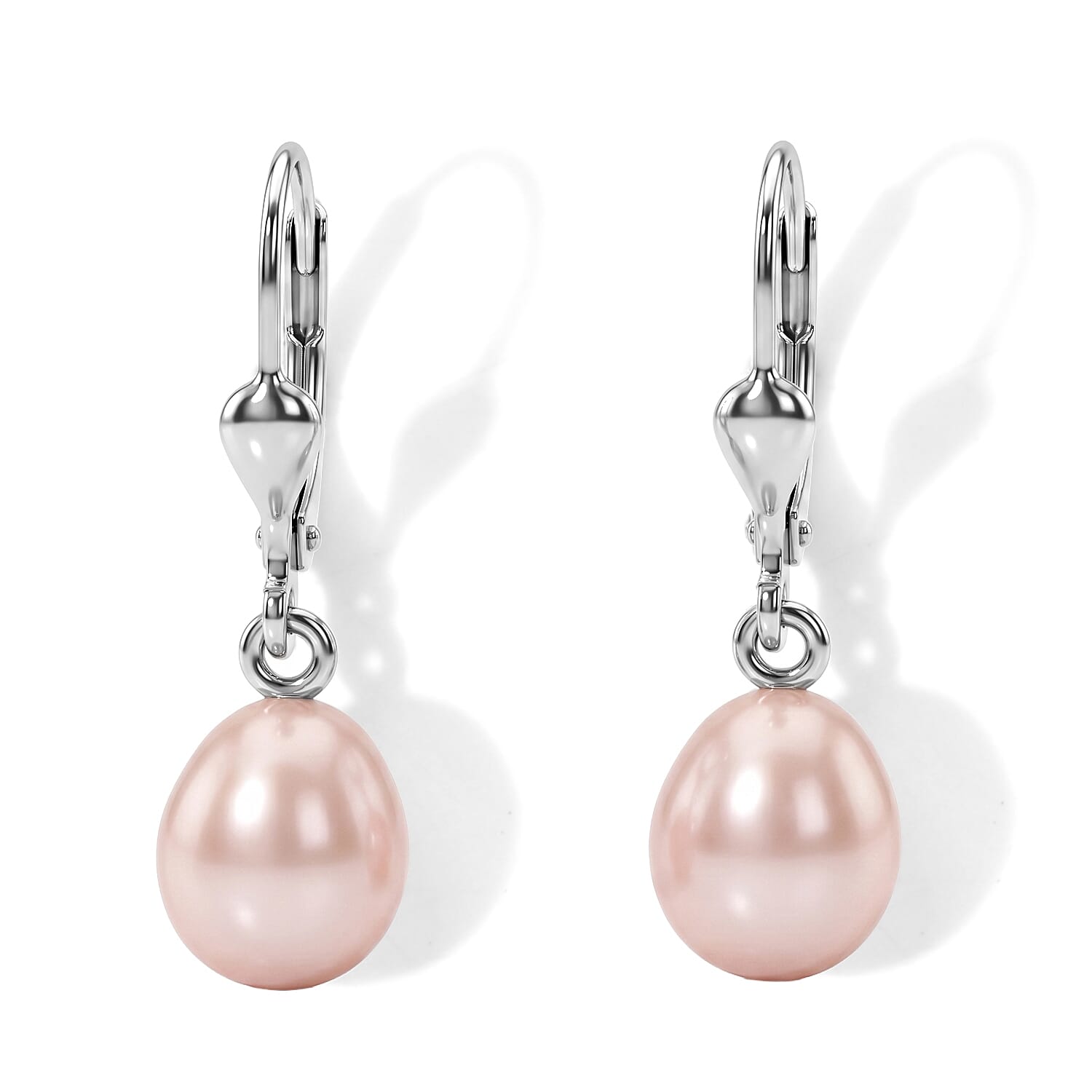 D'Joy Freshwater Pearl and Sky Blue Topaz 1.20 ctw Set of 2 Earrings in Rhodium Over Sterling Silver