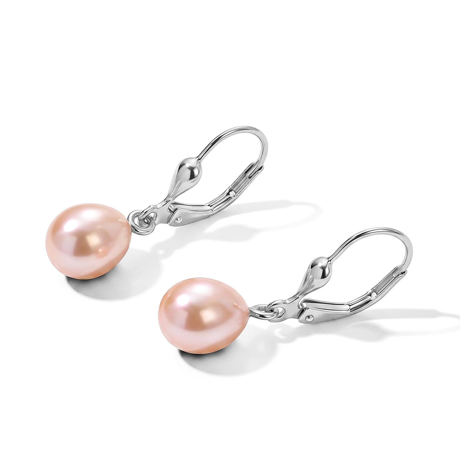 D'Joy Freshwater Pearl and Sky Blue Topaz 1.20 ctw Set of 2 Earrings in Rhodium Over Sterling Silver
