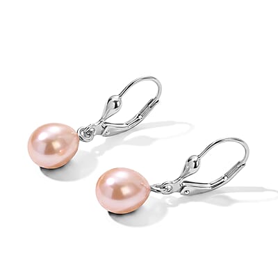D'Joy Freshwater Pearl and Sky Blue Topaz 1.20 ctw Set of 2 Earrings in Rhodium Over Sterling Silver